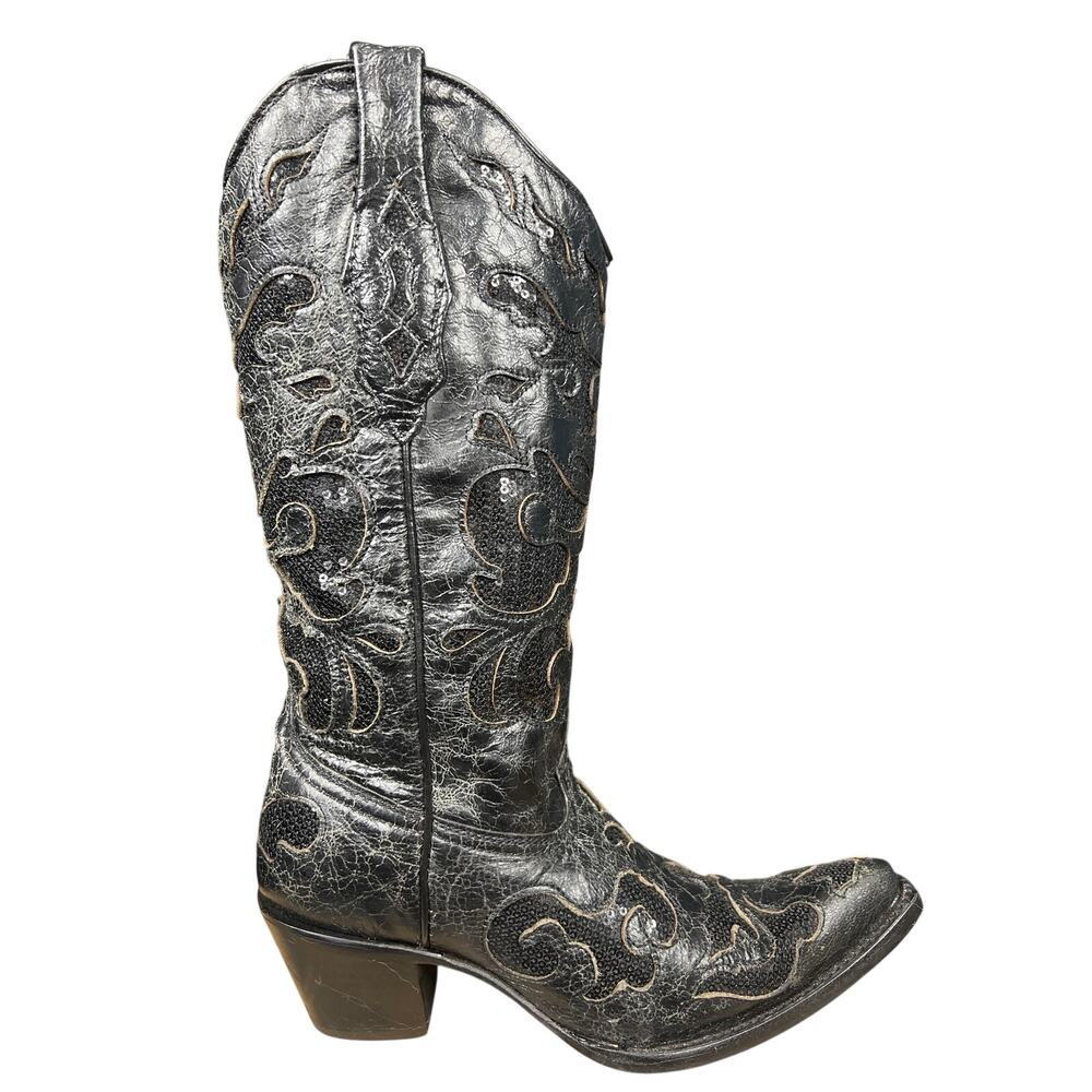 Corral Women’s Black Leather Inlay Western Cowboy Boot Size US 7
